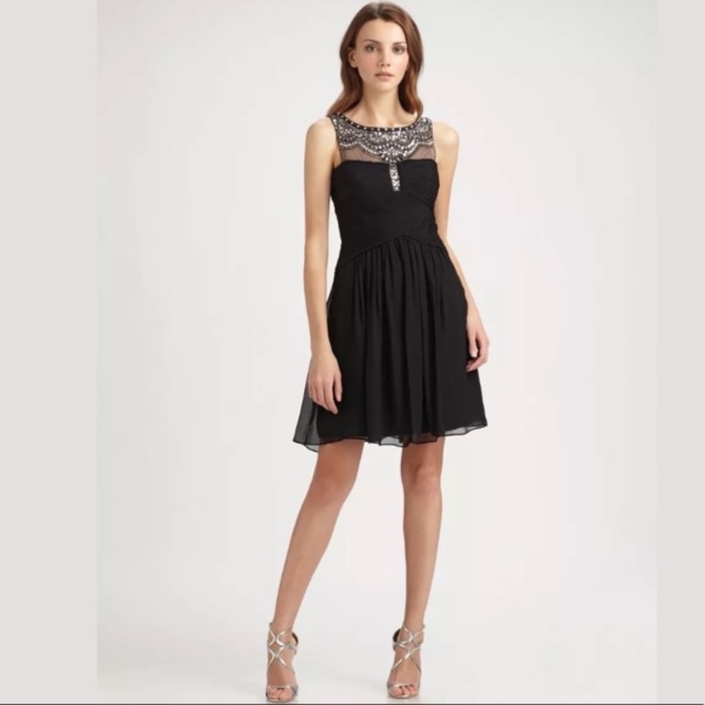 BCBGMAXAZRIA Julissa Beaded Jeweled Silk Dress